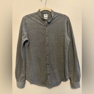 Zara 100% Cotton Knit Slim Fit Button Up Dress Shirt Sz Medium